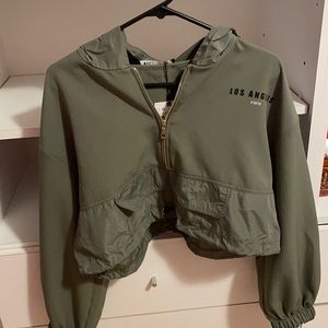 Green Los Angeles cropped windbreaker